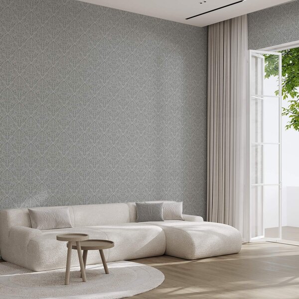 Tapety Botanický damašek ve světle šedé barvě s jemným obrysem, Tapety květiny, a00815v2 : uwalls.cz