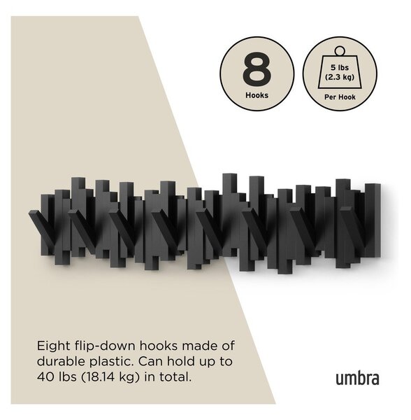 Černý plastový nástěnný věšák 72 cm Sticks – Umbra