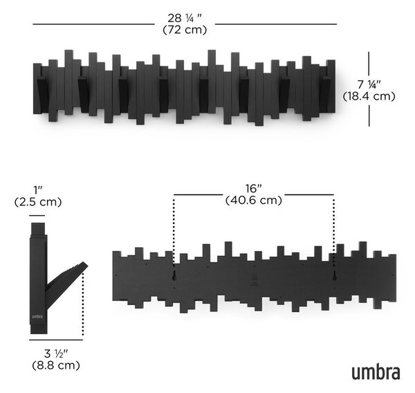 Černý plastový nástěnný věšák 72 cm Sticks – Umbra