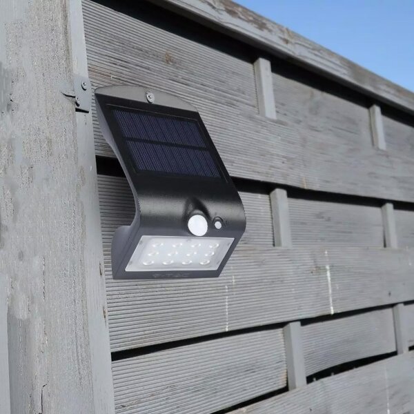 LED Solární nástěnné svítidlo se senzorem LED/1.5W/3,7V IP65 černá