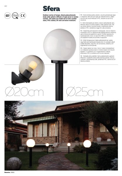 Redo 9780 - Venkovní lampa SFERA 1xE27/42W/230V IP44 25x75 cm bílá