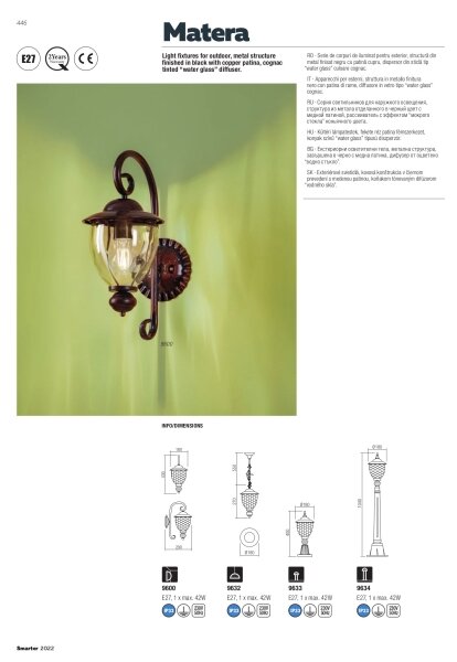 Redo 9634 - Venkovní lampa MATERA 1xE27/42W/230V IP33
