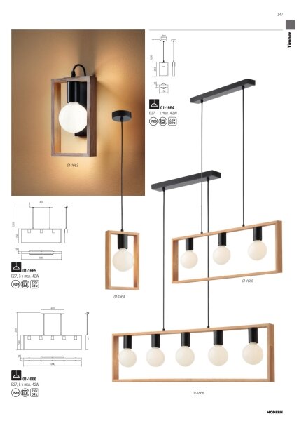 Redo 01-1665 - Lustr na lanku TIMBER 3xE27/42W/230V
