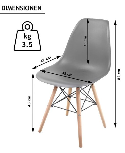 Miadomodo Sada 2 jídelních židlí s plastovým sedákem, šedá