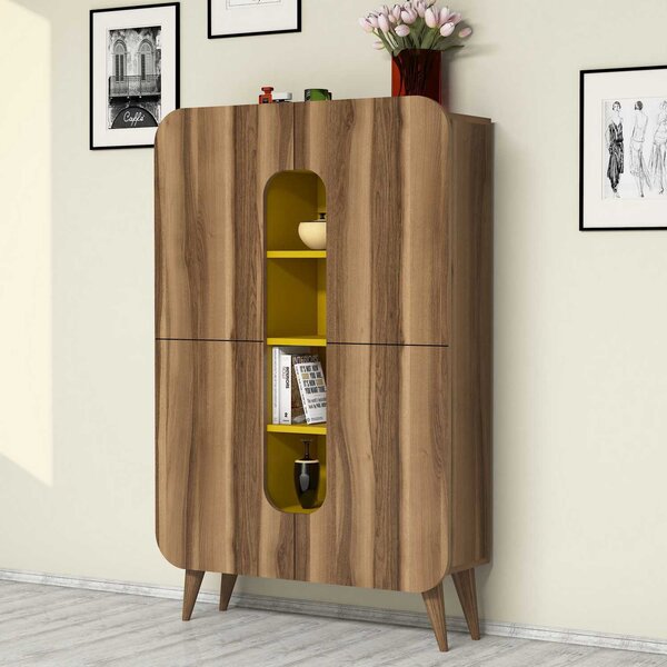 Skříňka Mins (Ořech + Žlutá). Akce -10%