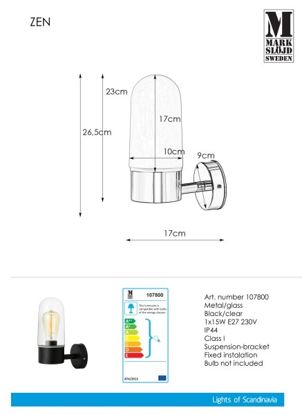 Markslöjd 107800 - Koupelnové nástěnné svítidlo ZEN 1xE27/15W/230V IP44