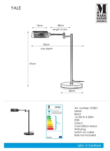 Markslöjd 107821 - Stolní lampa YALE 1xE14/12W/230V