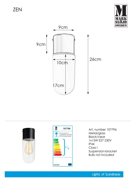 Markslöjd 107796 - Koupelnové stropní svítidlo ZEN 1xE27/15W/230V IP44