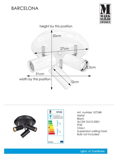 Markslöjd 107348 - Bodové svítidlo BARCELONA 3xGU10/12W/230V