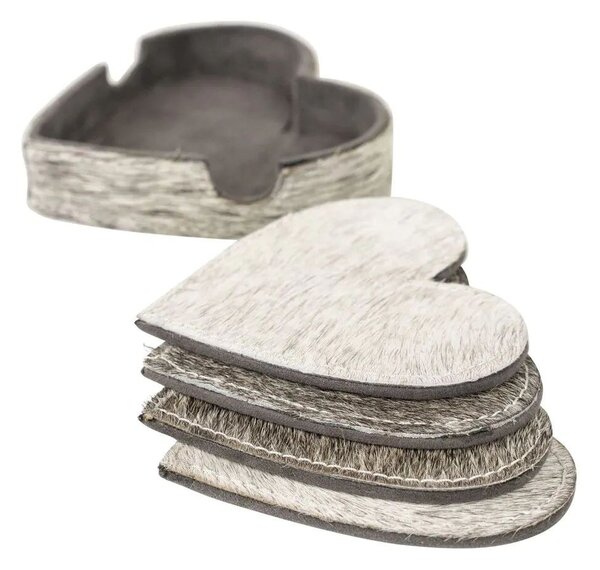 Sada 4ks kožených podtácků ve tvaru srdce Heart grey - 13*13*3 cm - Mars & More