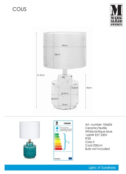 Markslöjd 106606 - Stolní lampa COUS 1xE27/60W/230V