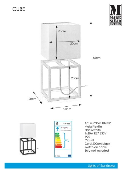 Markslöjd 107306 - Stolní lampa CUBE 1xE27/60W/230V