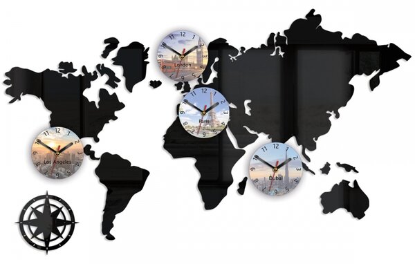ModernClock 3D nalepovací hodiny World map černá