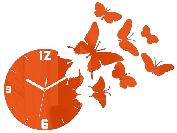 ModernClock 3D nalepovací hodiny Butterfly oranžové