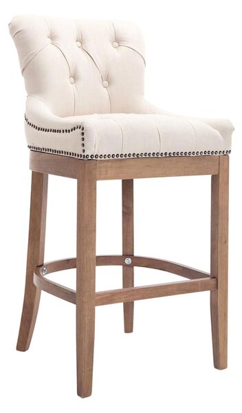 Barová židle Buckingham látka, dřevěné nohy světlá antik - Krémová