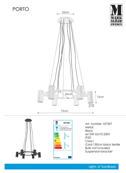 Markslöjd 107357 - Lustr na lanku PORTO 6xGU10/12W/230V