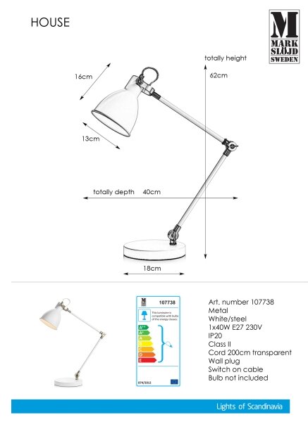Markslöjd 107738 - Stolní lampa HOUSE 1xE27/40W/230V