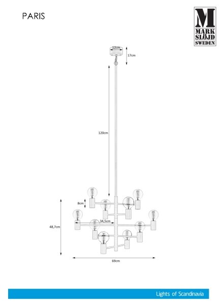 Markslöjd 107187 - Lustr na tyči PARIS 10xE27/60W/230V