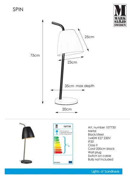 Markslöjd 107730 - Stolní lampa SPIN 1xE27/40W/230V