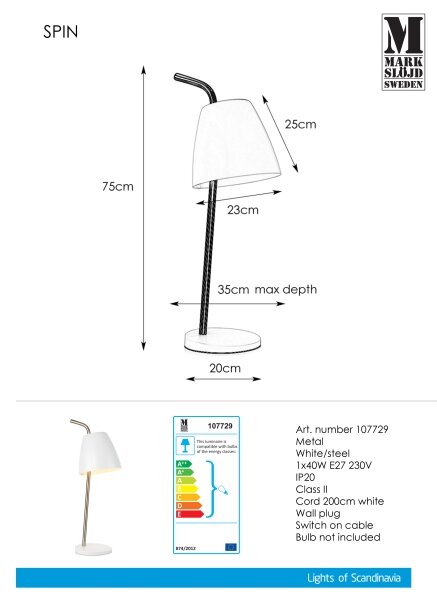 Markslöjd 107729 - Stolní lampa SPIN 1xE27/40W/230V