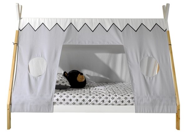 Bílá borovicová postel Vipack Tipi 90 x 200 cm se zástěnou a vyšší podnoží