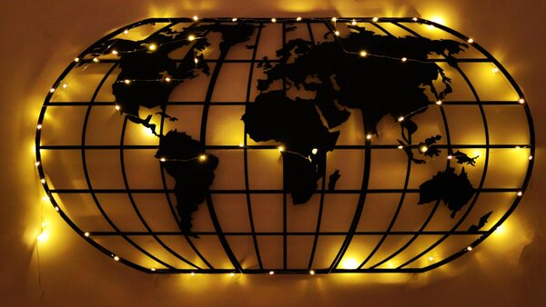 ASIR Kovová nástěnná dekorace WORLD LED černá