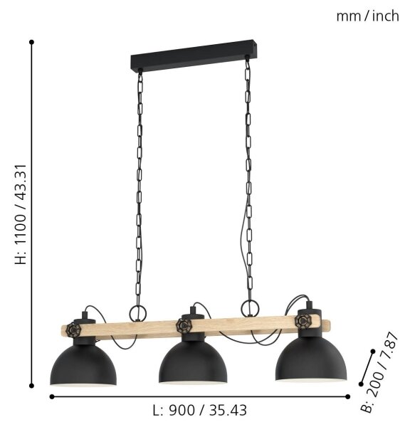 Eglo 79896 - Lustr na řetězu LUBENHAM 3xE27/28W/230V