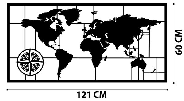 Wallexpert Dekorativní kovový nástěnný doplněk World Map Metal Decor 7, Černá