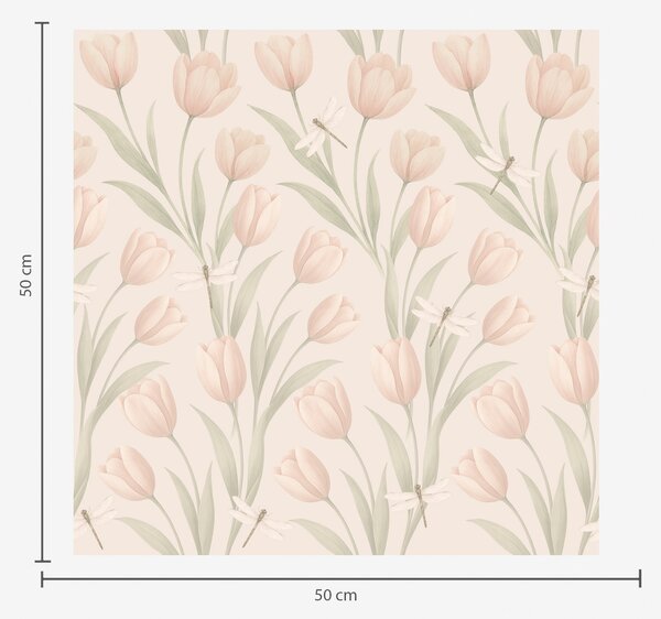 Tapety Pastelové tulipány s vážkami na růžovém pozadí, Tapety květiny, a00876 : uwalls.cz