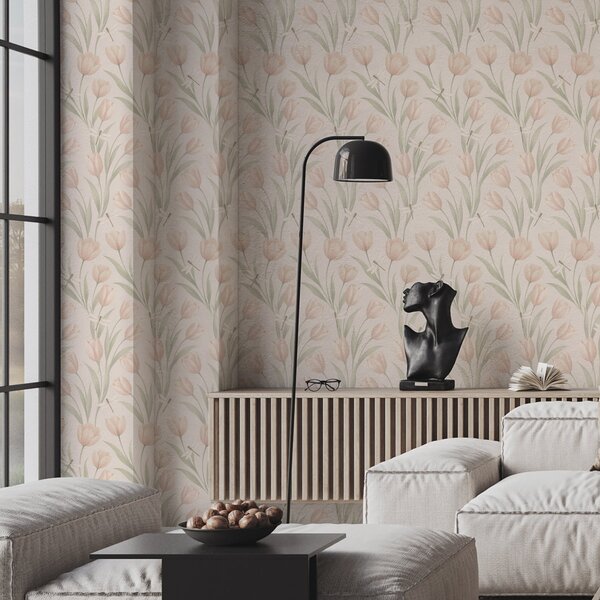 Tapety Pastelové tulipány s vážkami na růžovém pozadí, Tapety květiny, a00876 : uwalls.cz