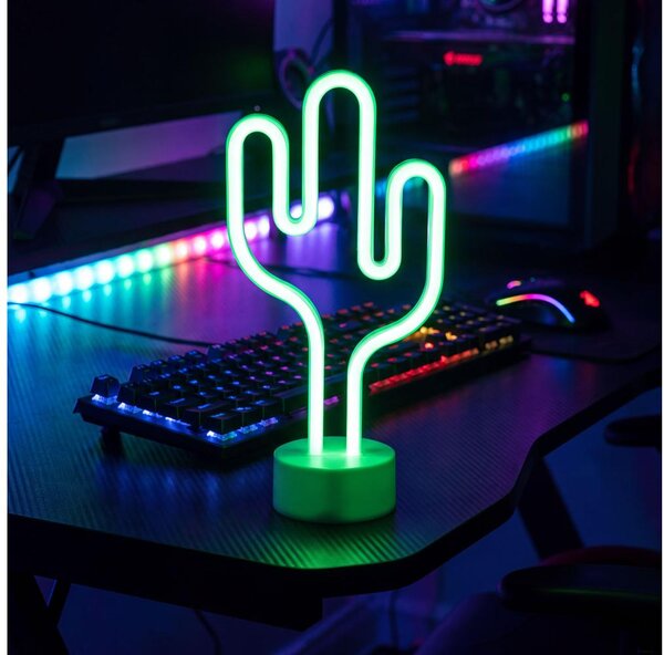 LED Neonová stolní dekorace LED/2W/3xAA USB kaktus