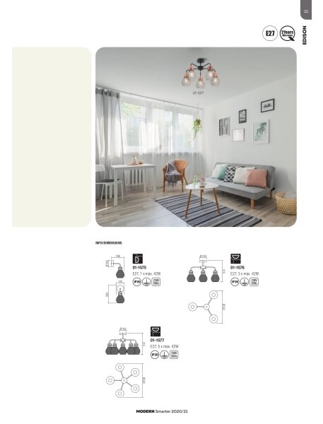 Redo 01-1577 - Lustr na tyči EDISON 5xE27/42W/230V pr. 53 cm černá/měděná