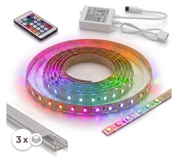 SADA 1x LED RGBW Pásek DIGITAL LED/9,6W/230V 3 m + 3x vestavný profil 1 m + DO