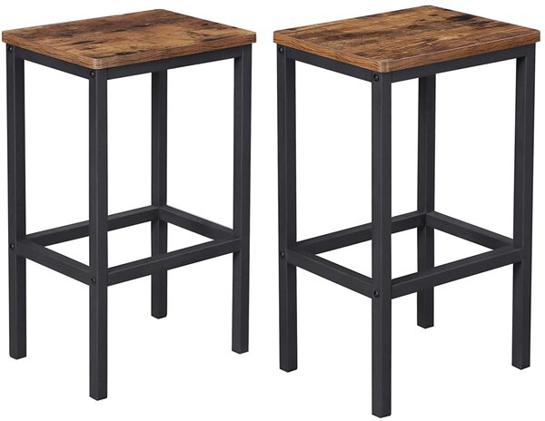 VASAGLE, 2 barové stoličky hnědé černé 40x30x65 cm | přírodní