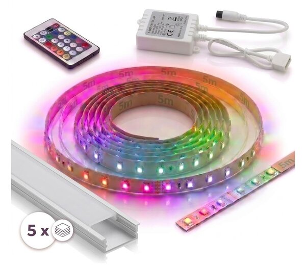 SADA 1x LED RGBW Pásek DIGITAL LED/16,5W/230V 5 m + 5x vestavný profil 1 m + DO