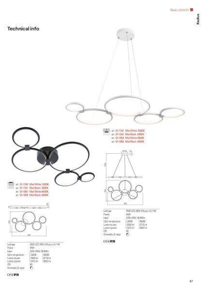 Redo 01-1742 - LED Lustr na lanku RADIUS LED/45W/230V bílá