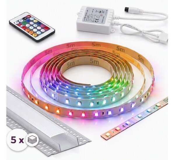 SADA 1x LED RGBW Pásek DIGITAL LED/16,5W/230V 5 m + 5x vestavný profil 1 m + DO