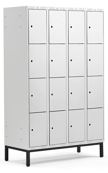 AJ Produkty Boxová šatní skříň CLASSIC, s nohami, 4 sekce, 16 boxů, 1940x1200x550 mm, šedé dveře