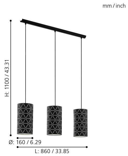 Eglo 98353 - Lustr na lanku RAMON 3xE27/40W/230V