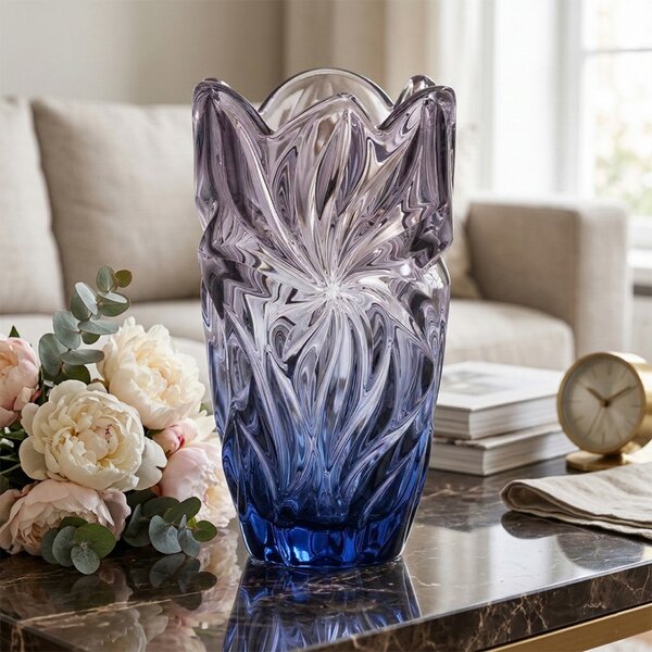 KŘISTÁLOVÁ VÁZA BOHEMIA FLORA BLUE GRADIENT 280 MM