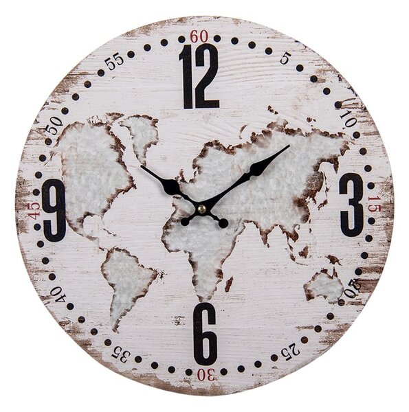 Nástěnné dřevěné hodiny s mapou 34 cm (Clayre & Eef)