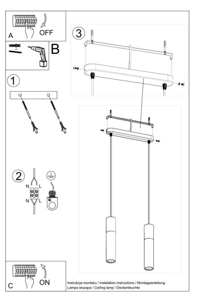 Sollux SL.0651 - Lustr na lanku BORGIO 2xGU10/40W/230V beton/kov černá