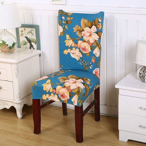 Univerzální elastický potah na židli - modrý s květovaným motivem