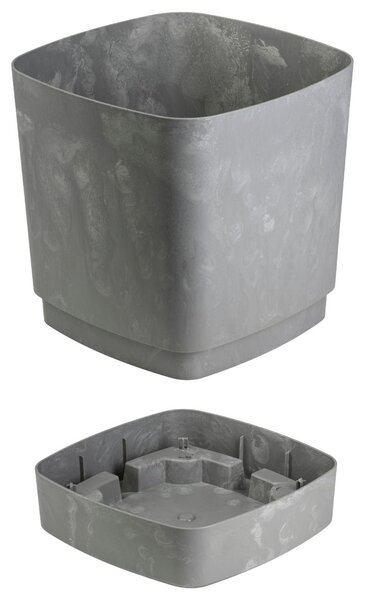 PLASTOVÝ KVĚTINÁČ CUBI 19X21 CM IMITACE BETONU ŠEDÁ