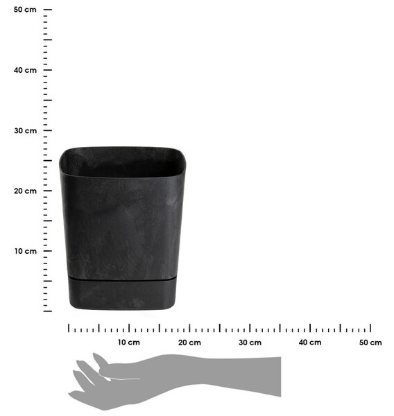 PLASTOVÝ KVĚTINÁČ CUBI 25X27,5 CM IMITACE BETONU ČERNÁ