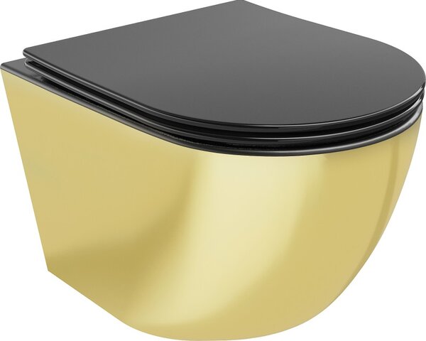 Mexen Lena wc mísa Rimless s pomalu zavírajícím tenkým sedátkem, duroplast, černá matná/zlatá - 30224076