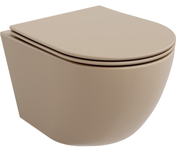 Mexen Lena wc mísa Rimless s pomalu klesající deskou slim, duroplast, matná cappuccino - 30224064
