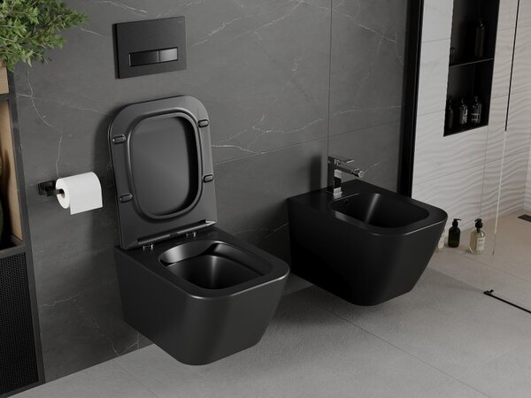 Mexen Madox WC mísa Rimless s pomalu klesající deskou slim, duroplast, černá mat - 30154070