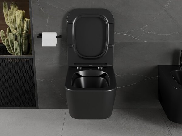 Mexen Madox WC mísa Rimless s pomalu klesající deskou slim, duroplast, černá mat - 30154070