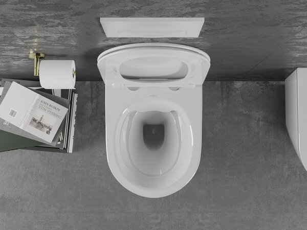 Mexen Lena wc mísa Rimless s pomalu klesající slim deskou, duroplast, bílá/zlatá linie - 30224005